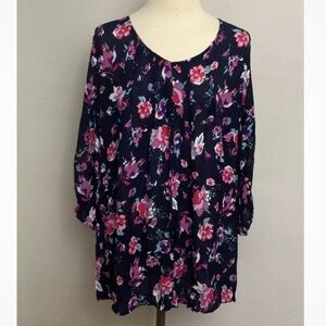 12-4 Woman Within Blue floral Blouse 18 20